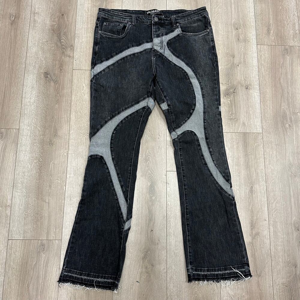 valabasas WILDER GREY WASHED STACKED FLARE JEANS Black Grey sz 38 B29